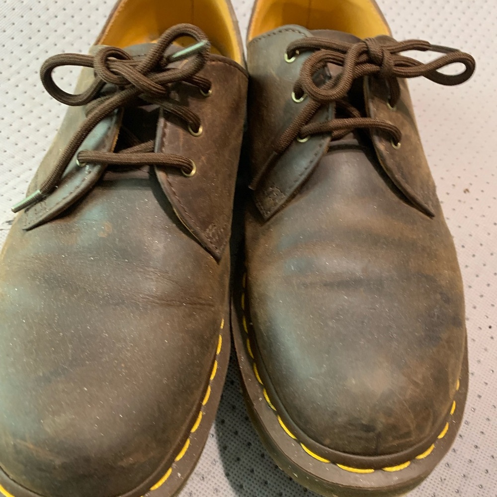 Dr. Martens Brown Leather Oxfords with Yellow Stitching